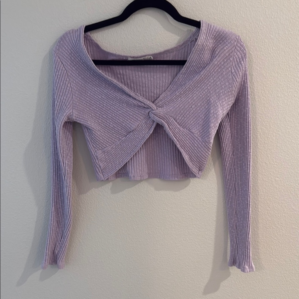 Glassons Purple Ribbed Tie Front Crop Blouse